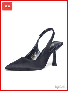 Women's Satin Slingback Kitten Heel Pointed Toe Pumps Wedding Party Shoes